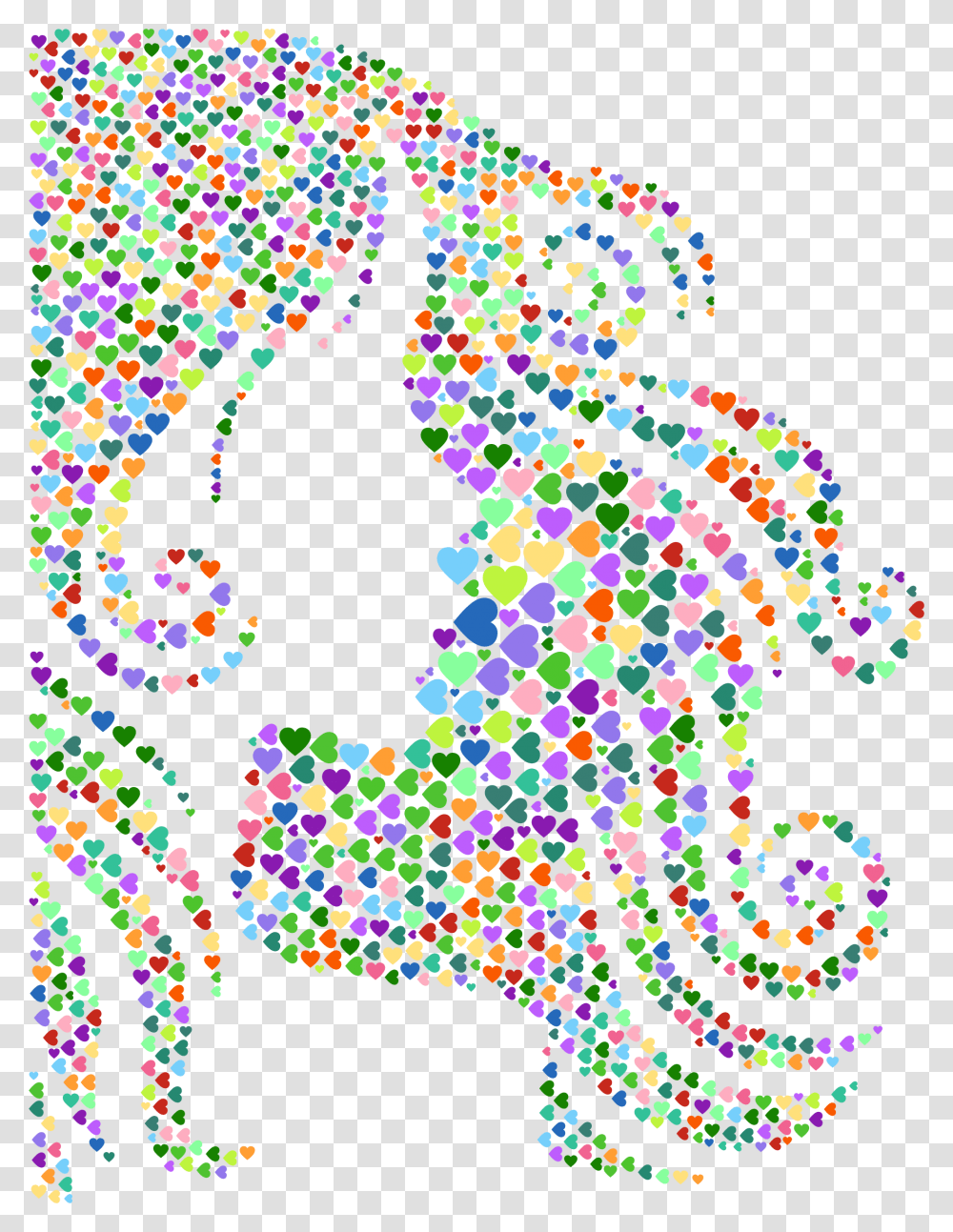 Female Hair Profile Silhouette Hearts No Background No Profile Pic Female, Parade, Pattern, Crowd Transparent Png