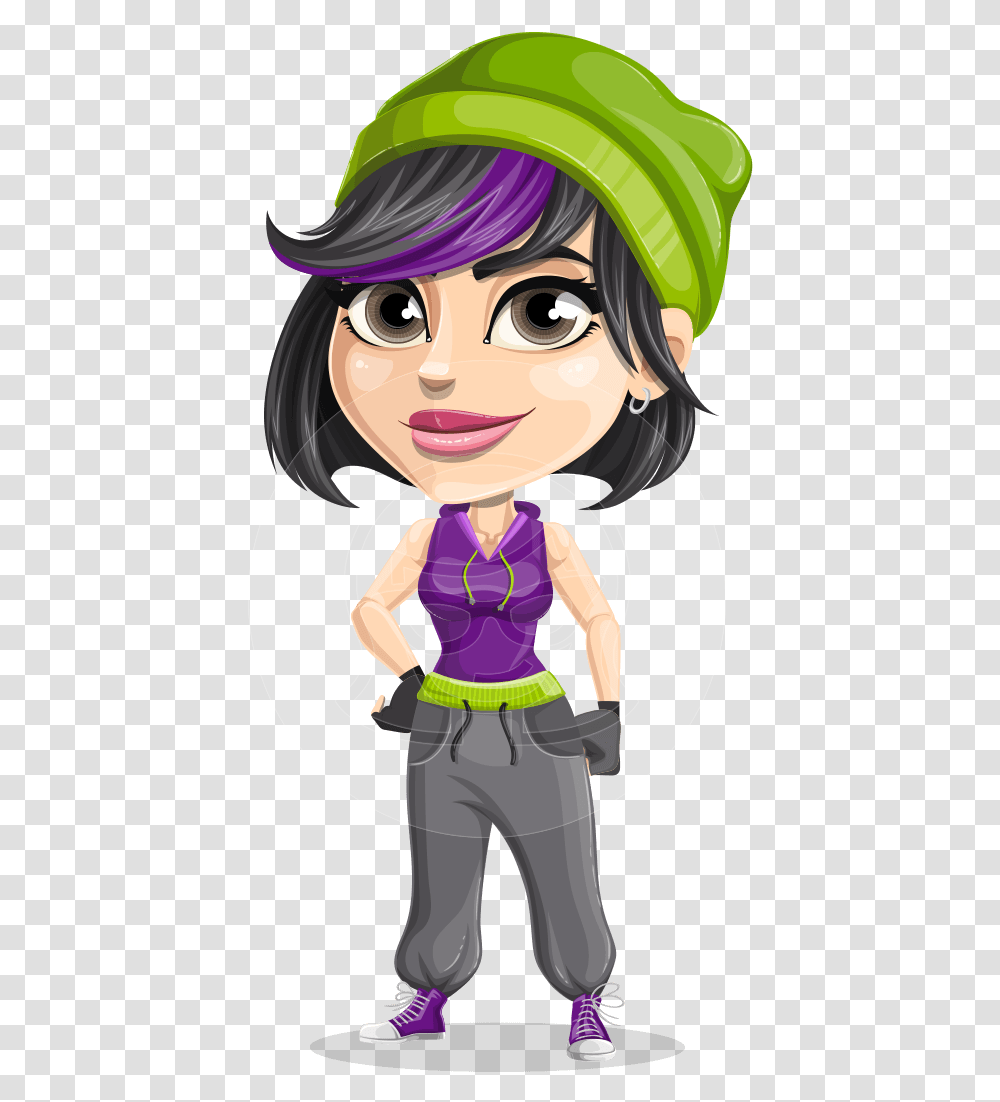 Female Hip Hop Dancer Cartoon Vector Character Aka Dance Girl Cartoon Hip Hop, Person, Helmet, Costume Transparent Png