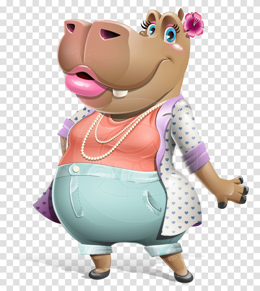 Female Hippo Cartoon Character, Doll, Toy, Figurine, Person Transparent Png