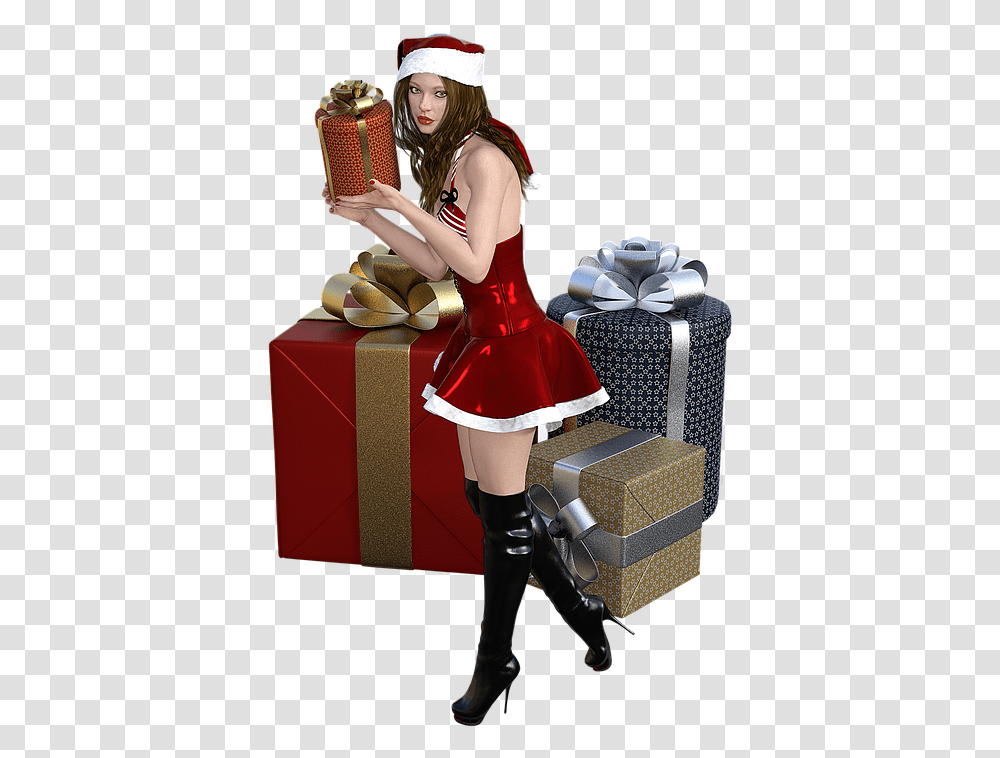 Female Santa With Boots, Costume, Person, Figurine Transparent Png