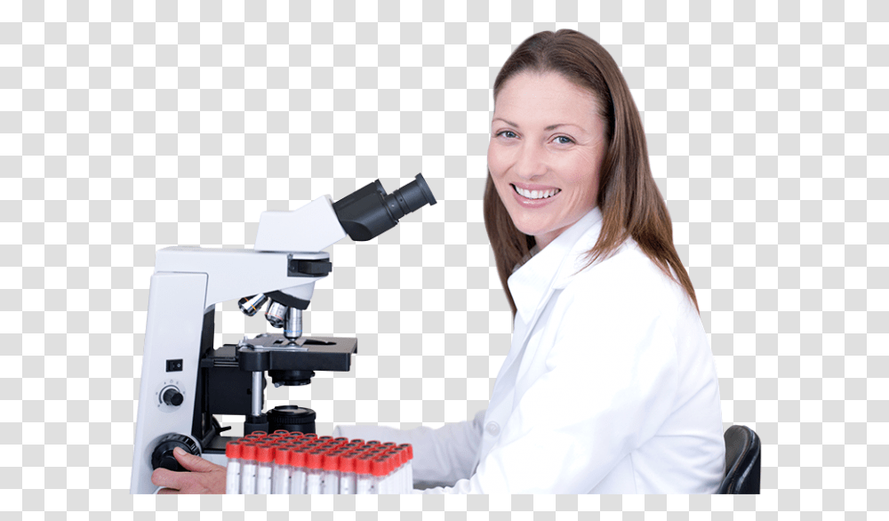 Female Scientist Background Medical Scientist, Person, Human, Microscope, Lab Coat Transparent Png