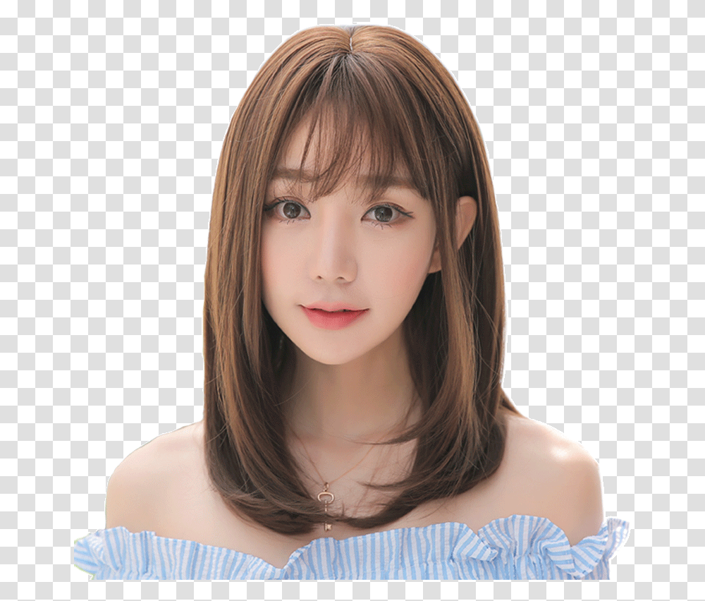 Female Short Hair Wig With Long Straight Hair Fluffy Full Bangs Round Face Straight Hair, Person, Head, Portrait, Photography Transparent Png