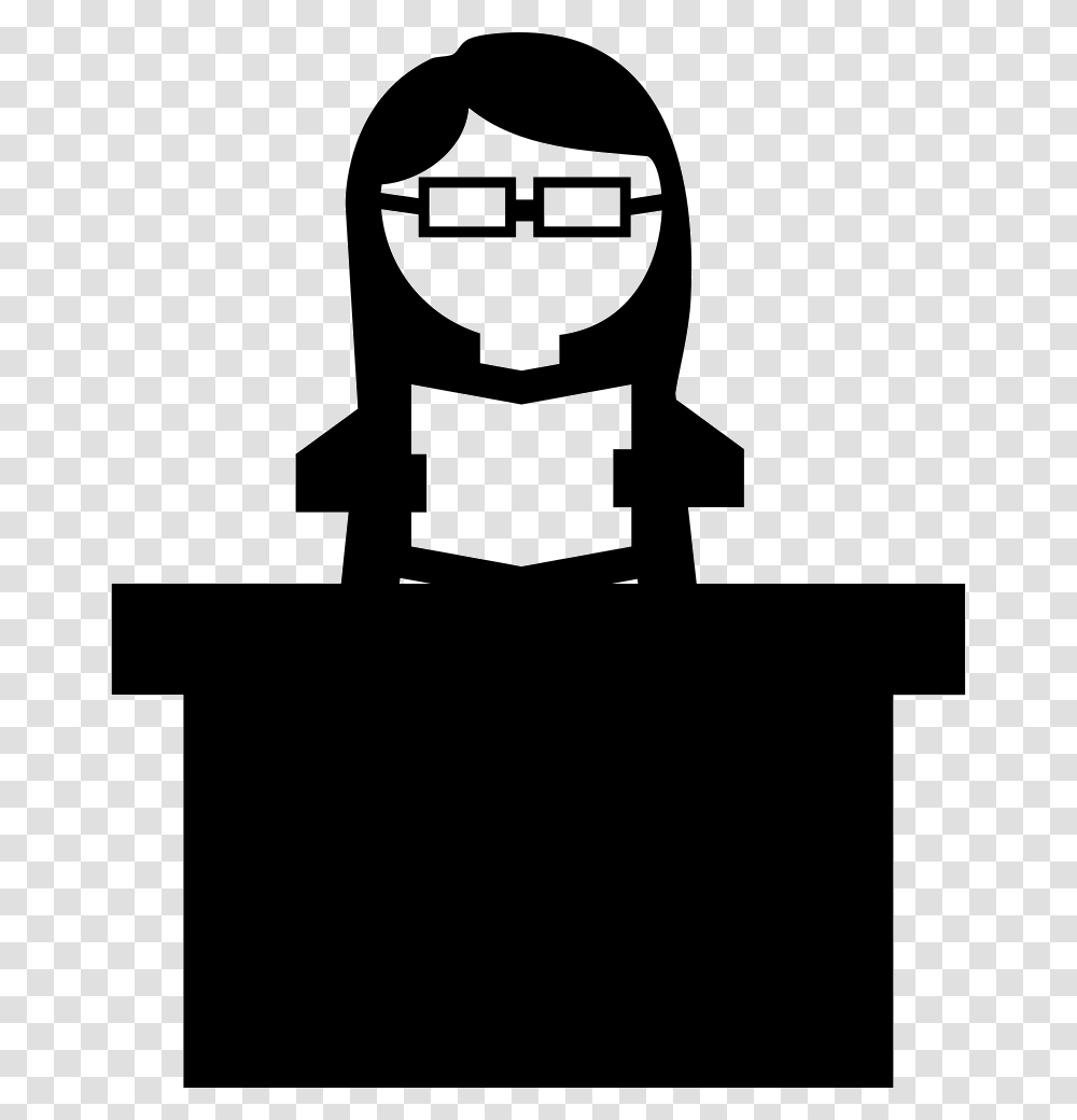 Female Teacher Reading With Eyeglasses Icono De Maestra, Stencil, Silhouette, Number Transparent Png
