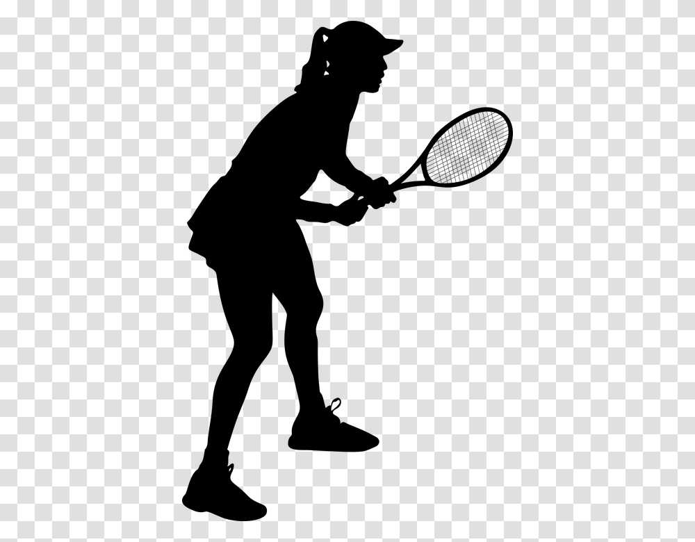 Female Tennis Silhouette Woman Girl Lady Sports Silhouette Tennis Clipart, Gray, World Of Warcraft Transparent Png