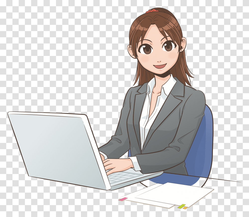Female User Big Image Computer User In Cartoon, Sitting, Person, Electronics Transparent Png