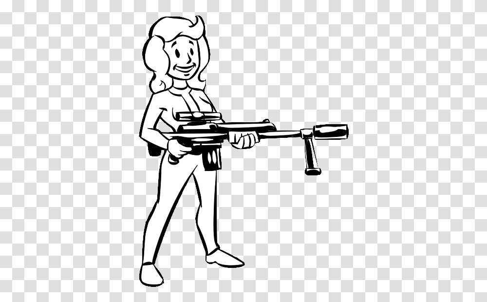 Female Vault Boy, Person, Gun, Weapon, Stencil Transparent Png