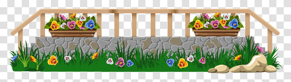 Fence With Grass And Flowers Clipar Image Flower Fence Clipart, Furniture, Crib, Rug, Weapon Transparent Png