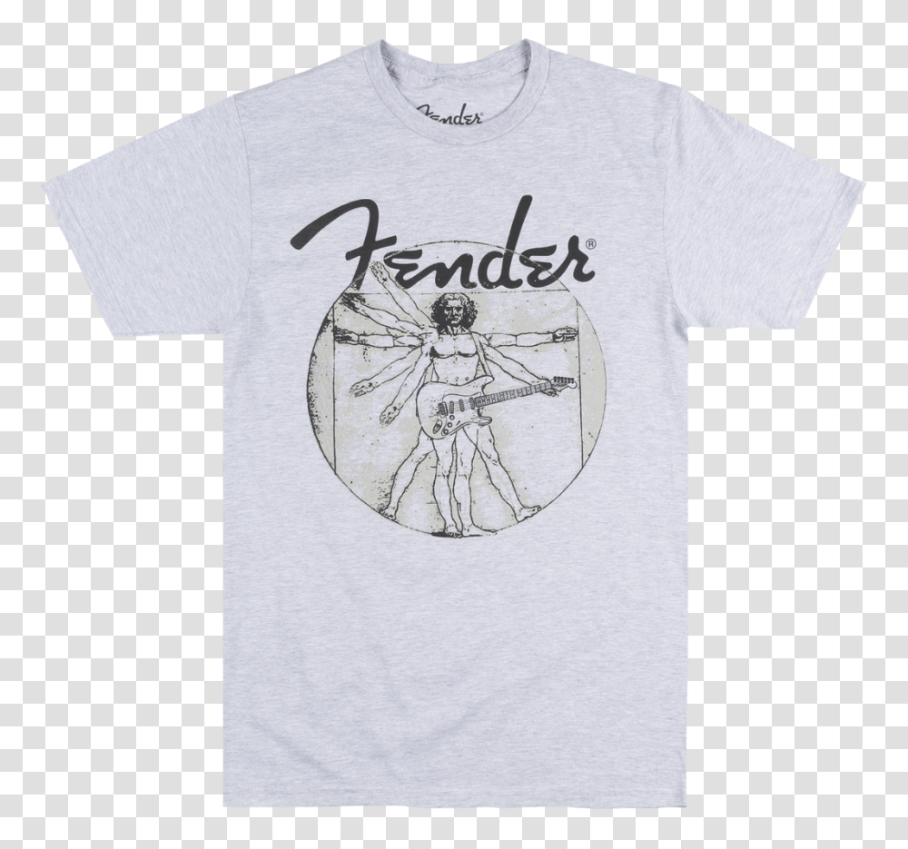Fender Electric Guitars Vitruvian Man T Shirt Music Instruments Tee Heather Grey Fender, Clothing, Apparel, T-Shirt, Spider Transparent Png