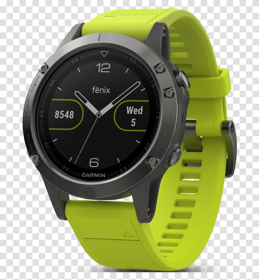Fenix 5 Slate Gray With Amp Yellow Band Multisport Garmin Fenix 5 Armband, Wristwatch, Digital Watch Transparent Png