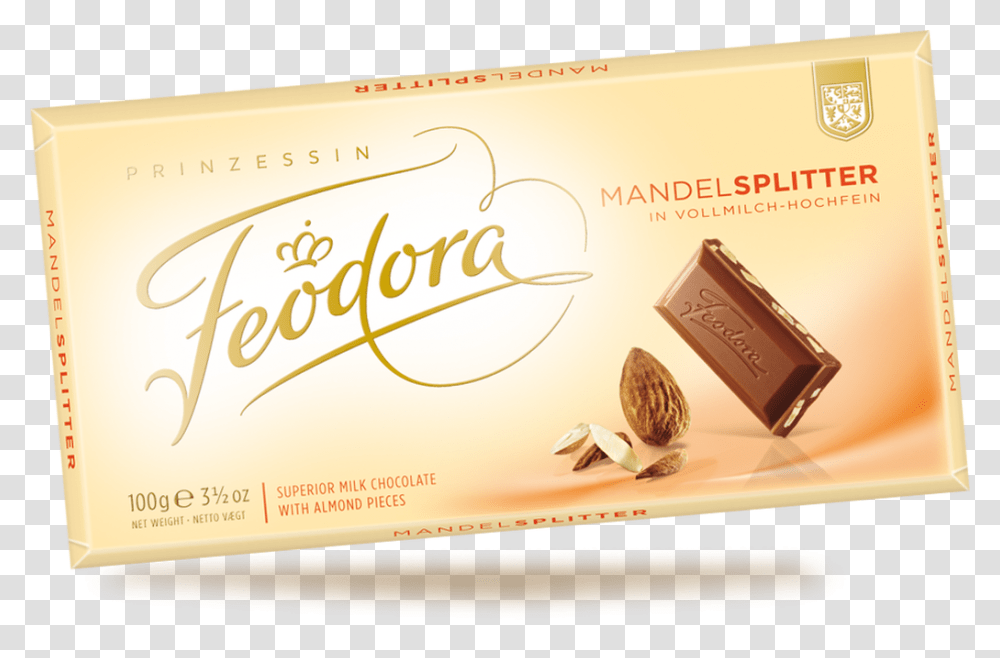 Feodora Milk Chocolate Bar With Almonds, Label, Food, Dessert Transparent Png