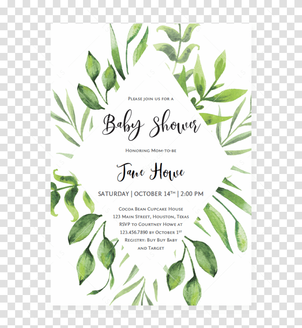 Fern And Leaves Baby Shower Invitation Template By Baby Shower, Potted Plant, Vase, Jar, Pottery Transparent Png