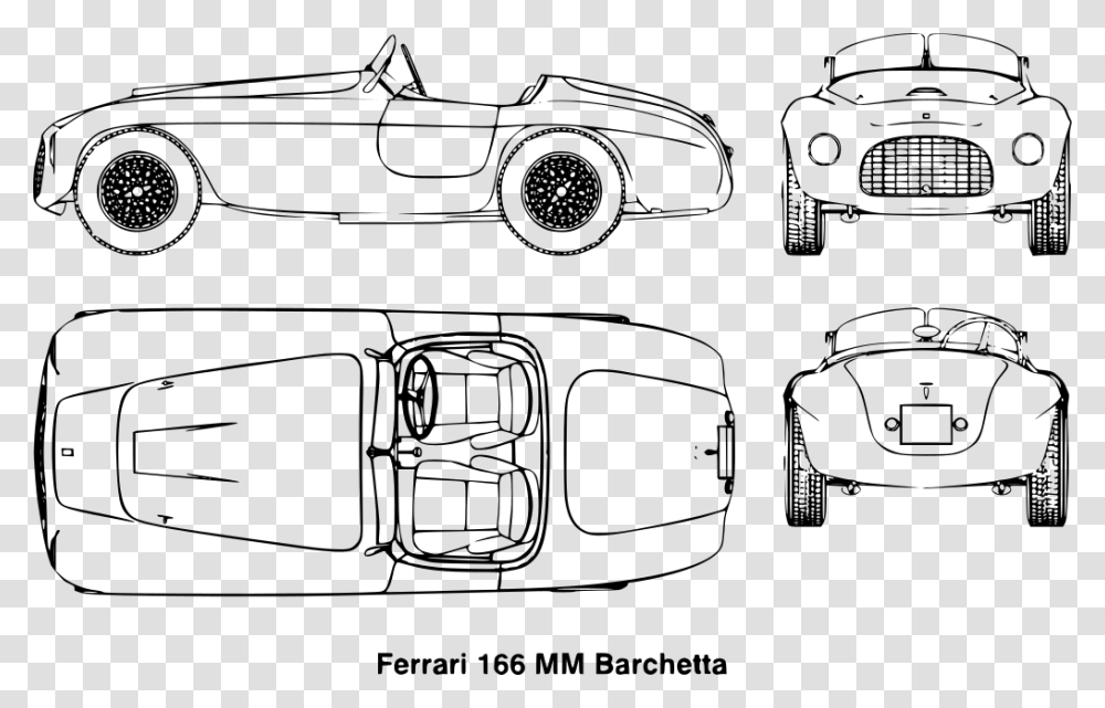 Ferrari 166 Mm Barchetta Blueprint, Gray, World Of Warcraft Transparent Png