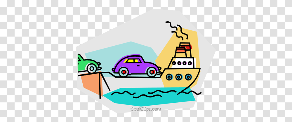 Ferry Loading Cars Royalty Free Vector Clip Art Illustration, Vehicle, Transportation, Car Wash, Outdoors Transparent Png
