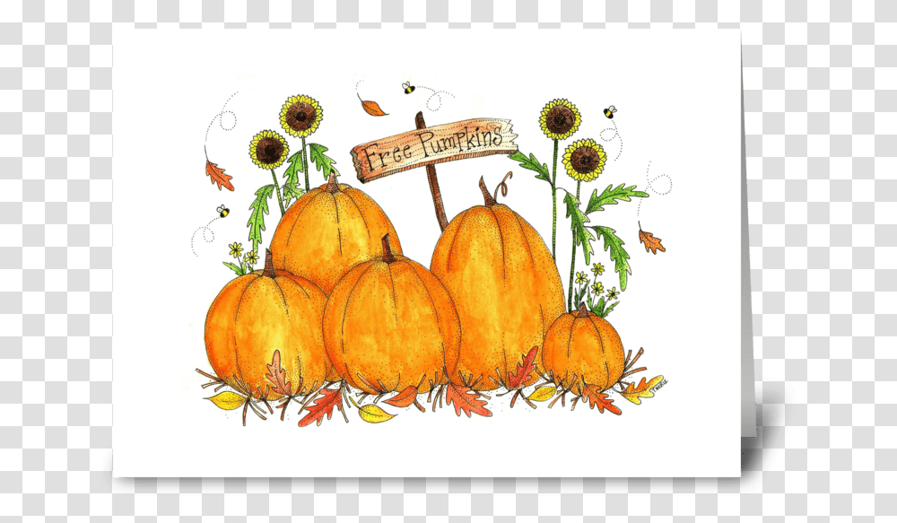 Festive Fall Pumpkin Patch Greeting Card Pumpkin, Plant, Vegetable, Food, Flower Transparent Png