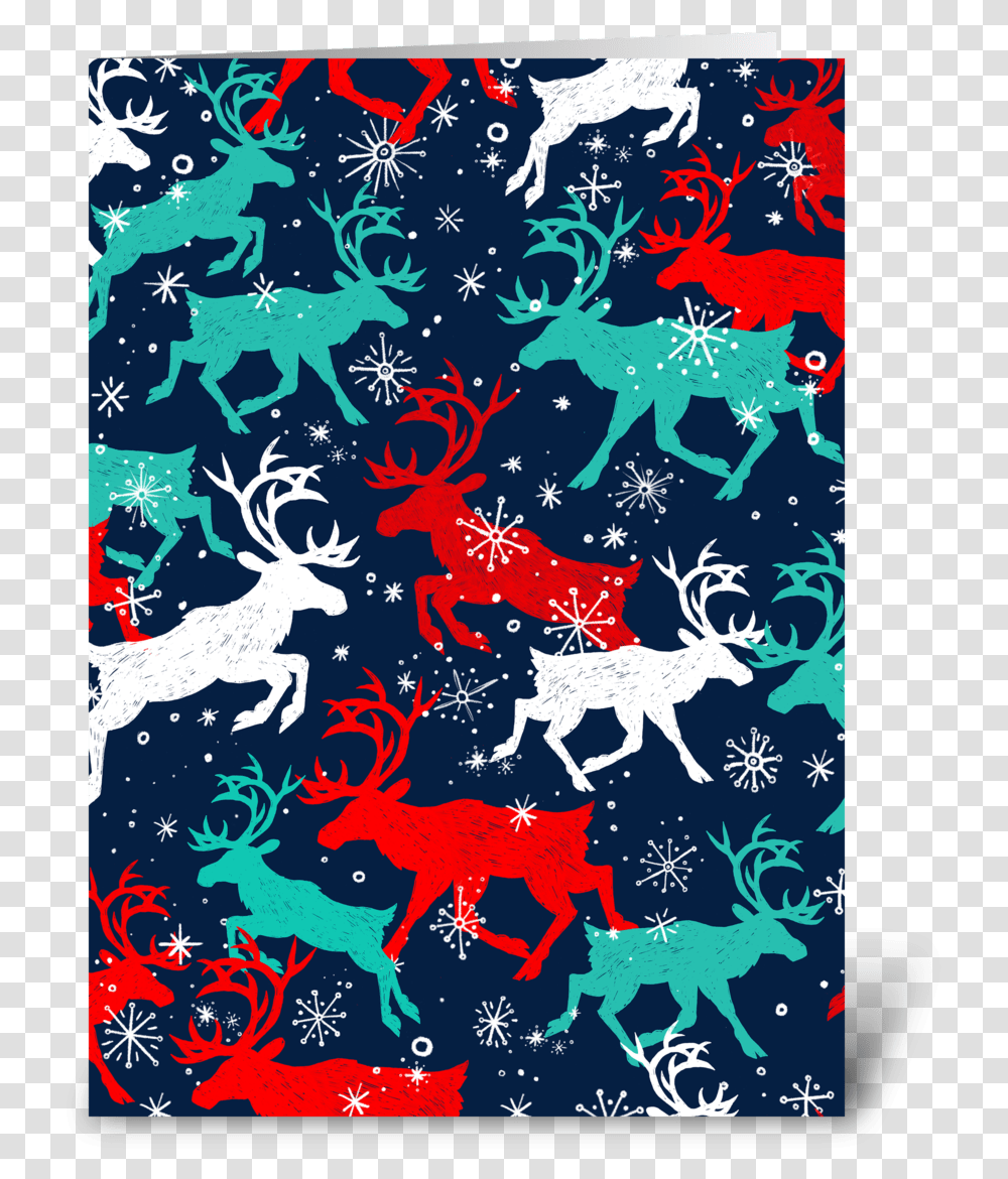 Festive Snow Caribou Greeting Card Reindeer, Floral Design, Pattern Transparent Png