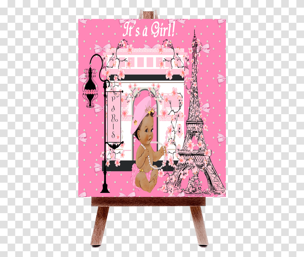 Fiat Expressions Pink Eiffel Tower Paris Baby Shower Picture Frame, Person, Doll, Furniture, Interior Design Transparent Png