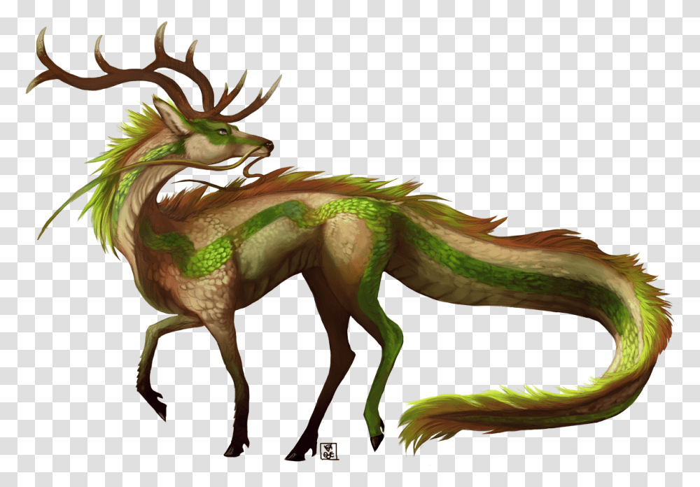 Fictional Charactergreen Dragonmythical Figurewildlife Qilin Deer, Dinosaur, Reptile, Animal, Bird Transparent Png