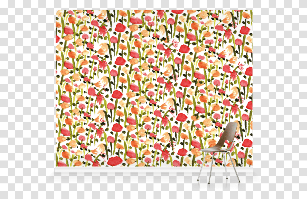 Field Of Painted Flowers' Wallpaper Mural Surfaceview Motif, Chair, Furniture, Pattern, Rug Transparent Png