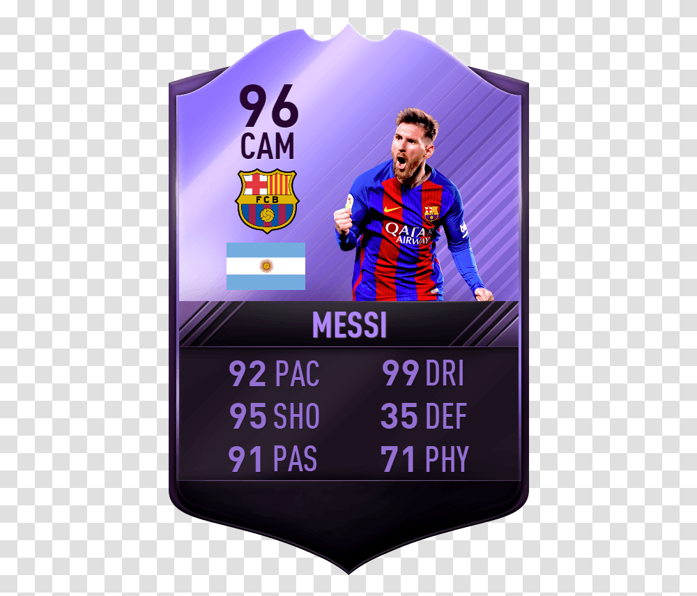 Fifa 17 Hero Card Download Messi Fifa 17 Card, Person, Poster, Advertisement Transparent Png