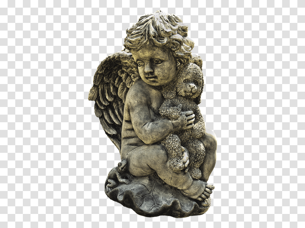 Figure Angel Cherub Sitting Kids Teddy Bear Wing Statue, Sculpture, Ornament, Gargoyle Transparent Png