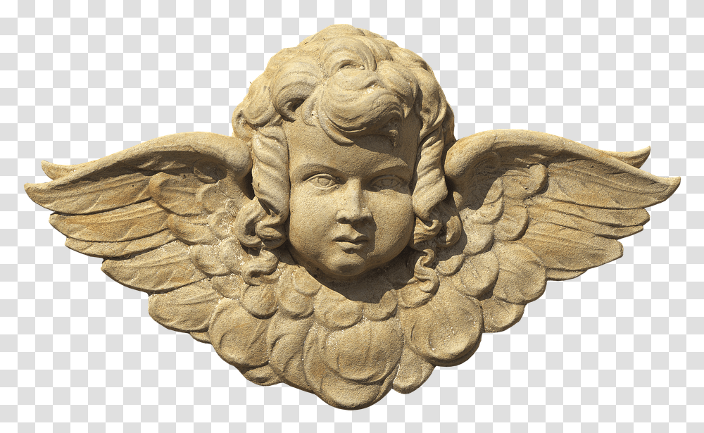 Figure Angel Face Head Mural Ceramic Weathered Angel Head Statue, Sculpture, Archangel, Person Transparent Png