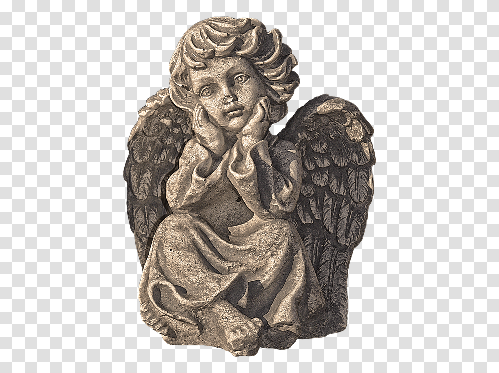 Figure Angel Wing Cherub Sitting Kids Ceramic Carving, Statue, Sculpture, Archangel Transparent Png