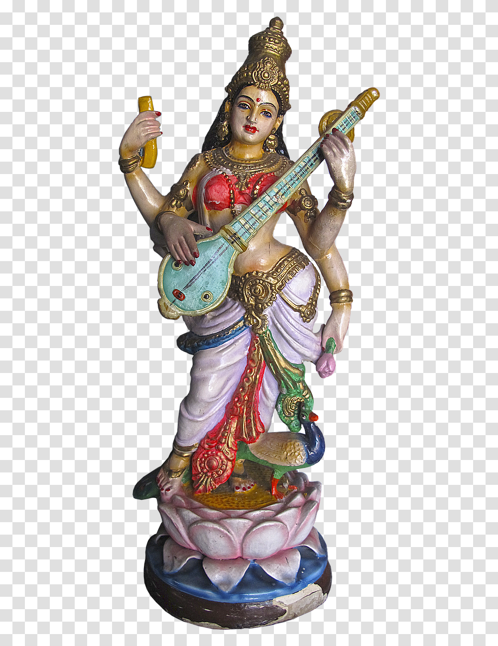 Figure Statue Saraswati Free Photo Saraswati, Figurine, Leisure Activities, Guitar, Musical Instrument Transparent Png