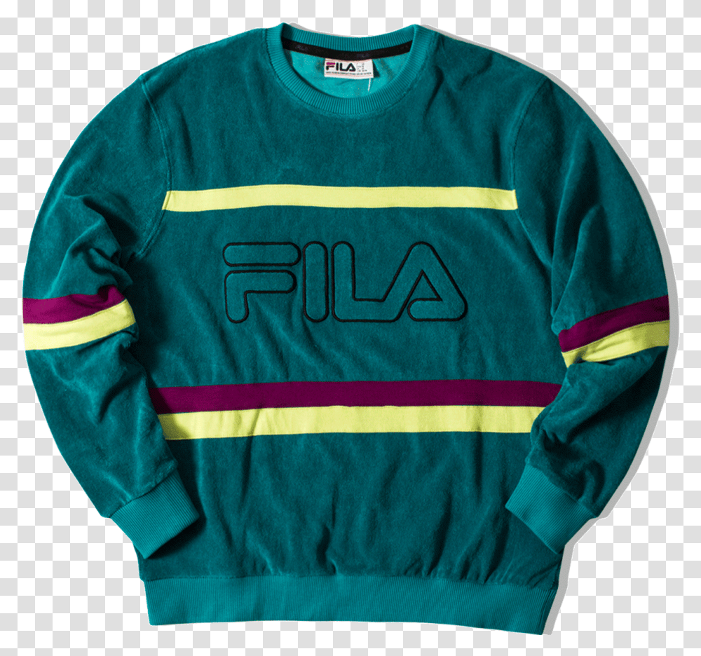 Fila Sweaters Jace Striped Toweling Crew Green Long Sleeved T Shirt, Apparel, Sweatshirt, Person Transparent Png
