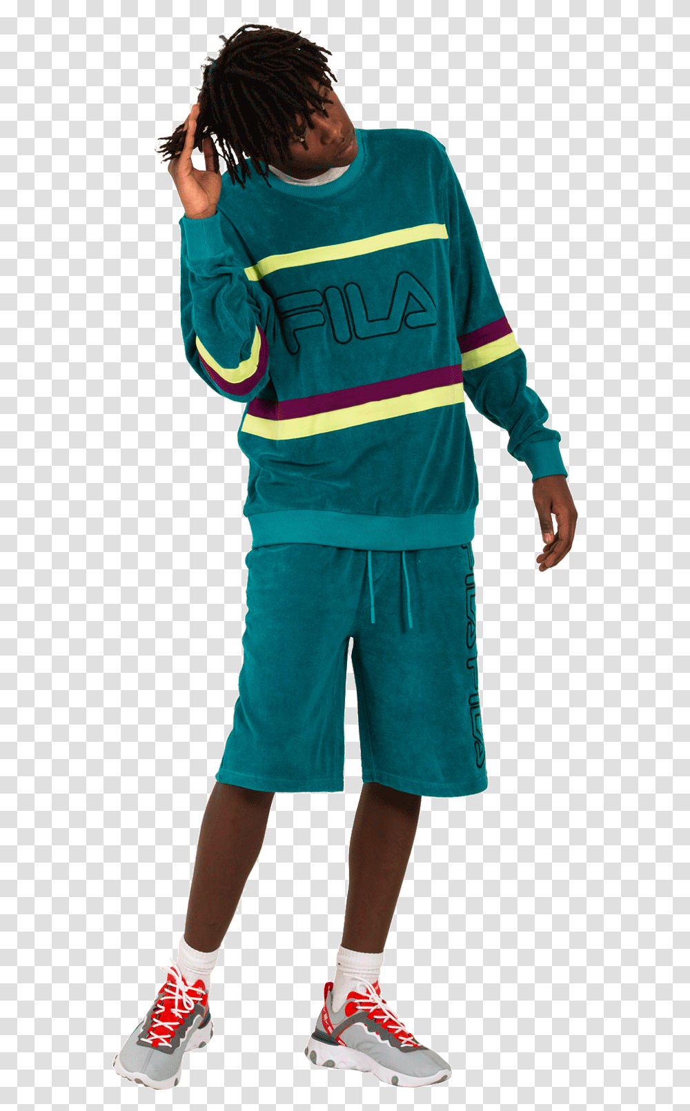 Fila Sweaters Jace Striped Toweling Crew Green Standing, Person, Pants, Sleeve Transparent Png
