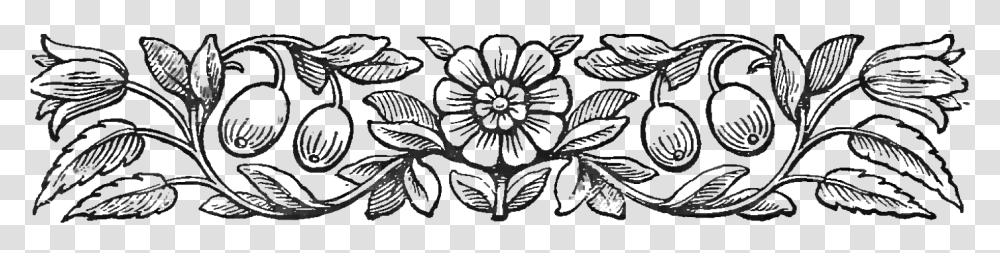 File Black And White Floral Design For Header, Pattern, Stencil Transparent Png