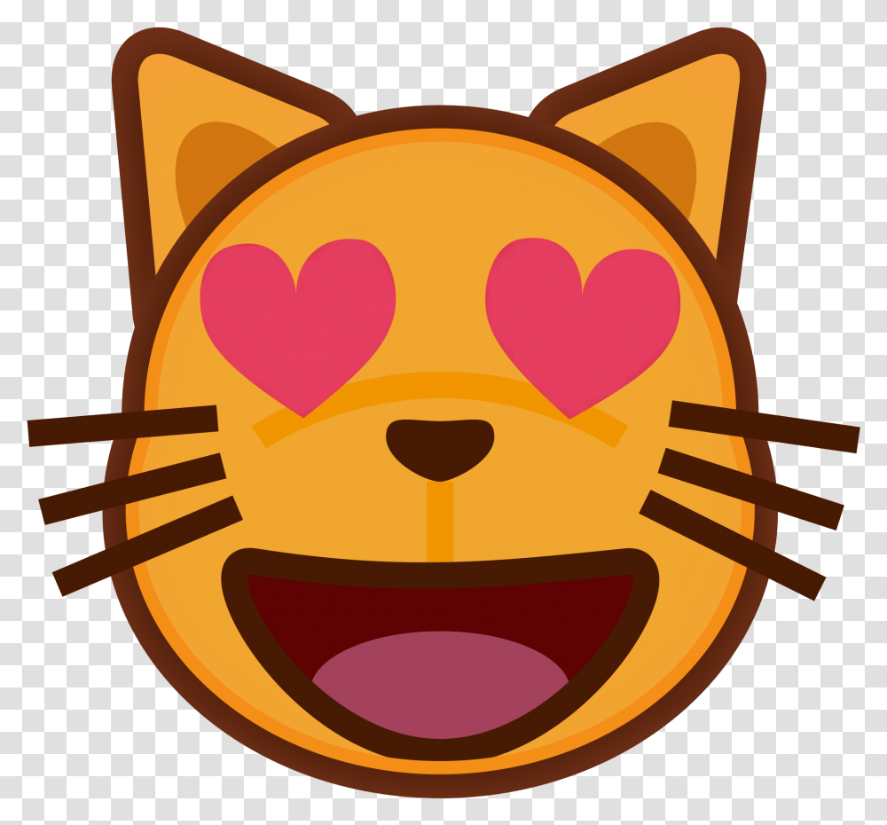Filepeo Smiling Cat Face With Heart Shaped Eyes Cat Open Mouth Clipart, Label, Food, Cutlery Transparent Png