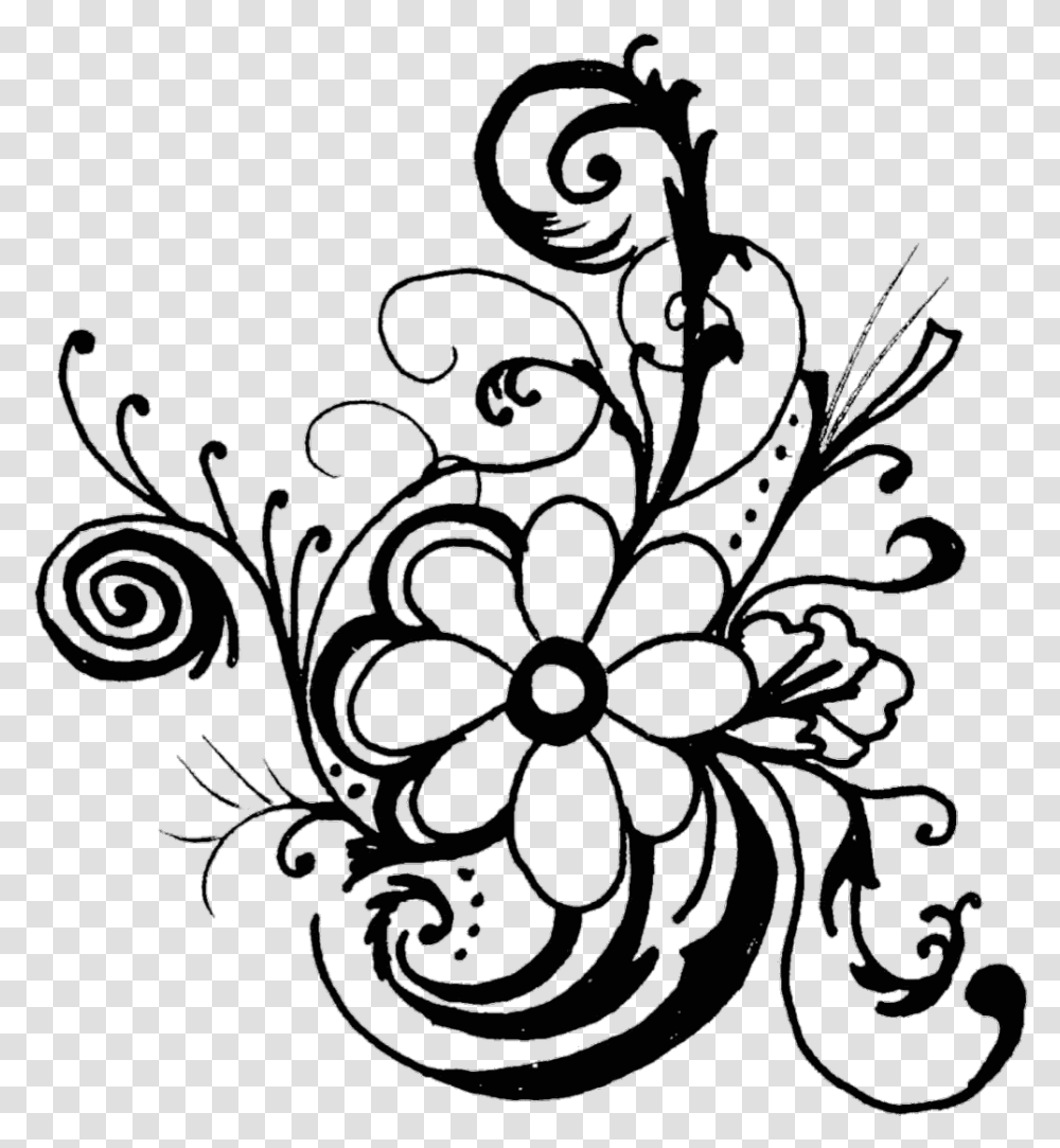 Filligree Swirls Decoration Illustration Flowers Black And White Flower Clipart, Floral Design, Pattern Transparent Png
