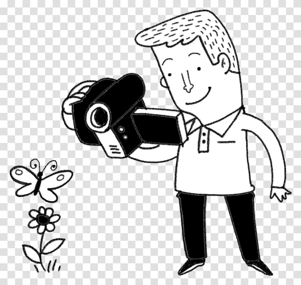 Filming In Research Cartoon Person Filming, Human, Performer, Waiter, Shorts Transparent Png