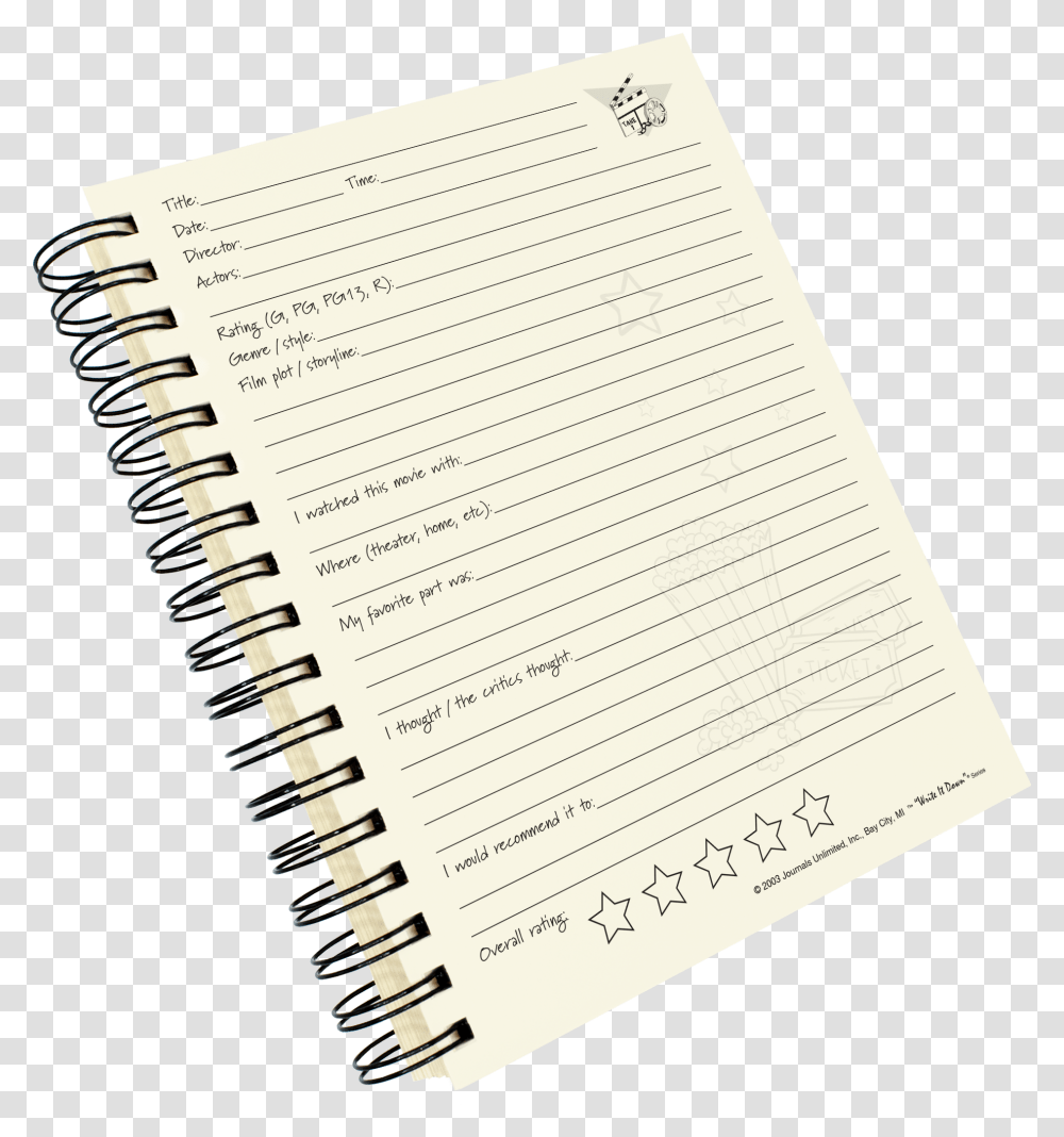 Films A Movie Lovers Journal Write It Down Me Journal, Diary, Page, Document Transparent Png