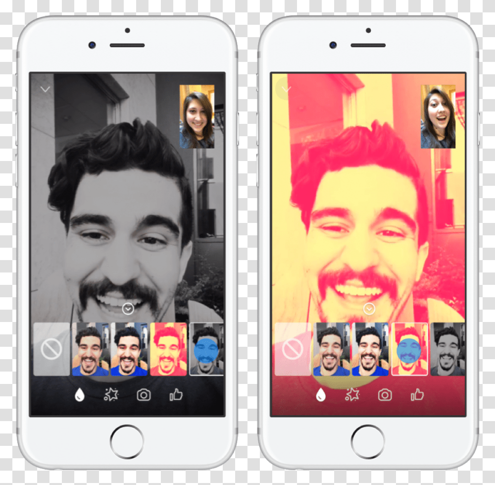 Filters In Messenger Video Call, Mobile Phone, Electronics, Cell Phone, Person Transparent Png