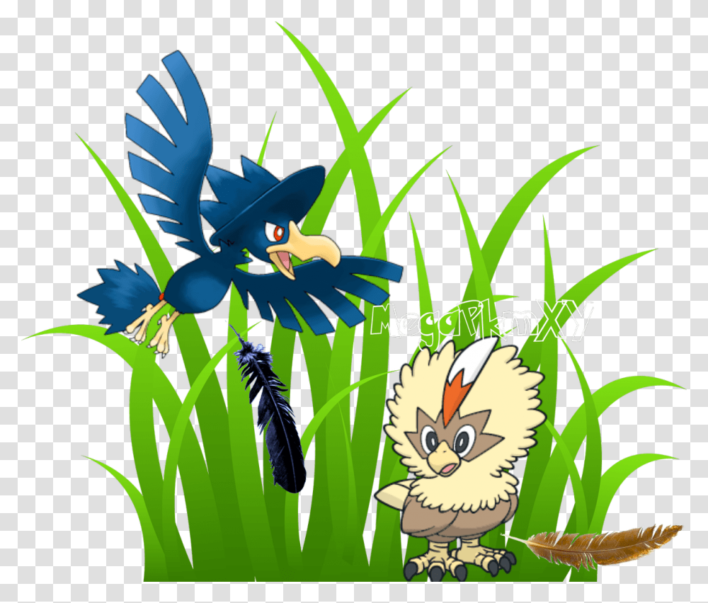 Find A Murkrow Feather In The Wild Find A Fletchling Grass Clip Art, Plant, Animal, Cat, Flower Transparent Png