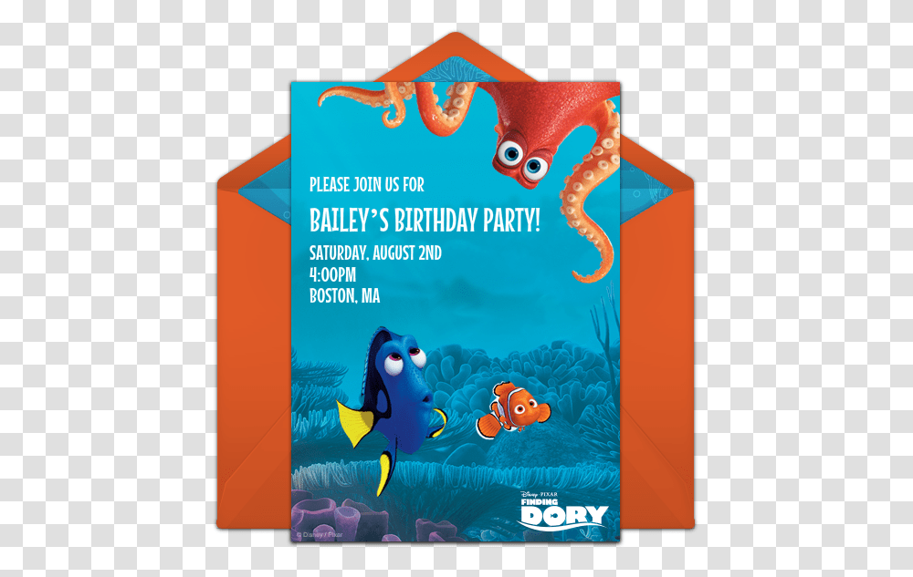 Finding Dory Birthday Invitations Template, Fish, Animal, Angry Birds Transparent Png