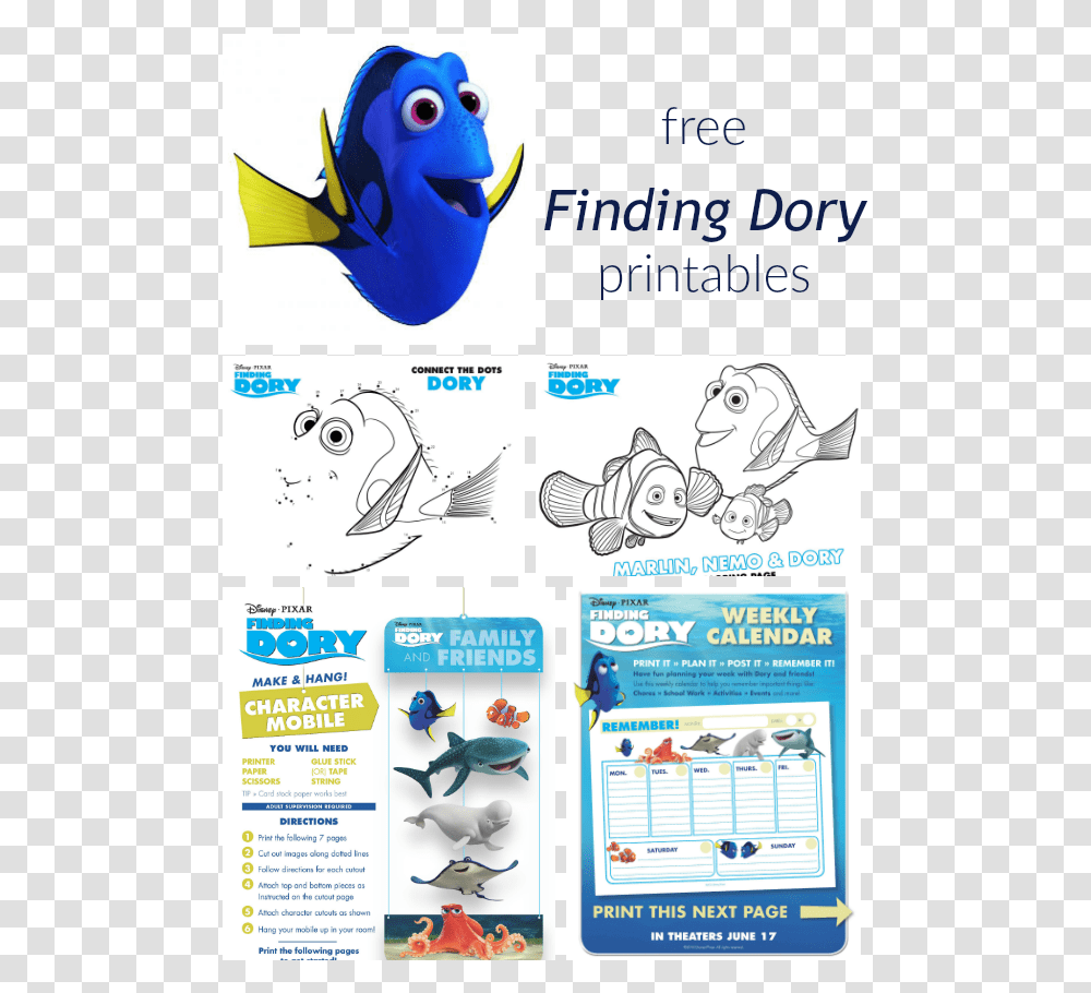 Finding Dory Collage Finding Dory Movie Worksheet, Bird, Animal, Sea Life Transparent Png