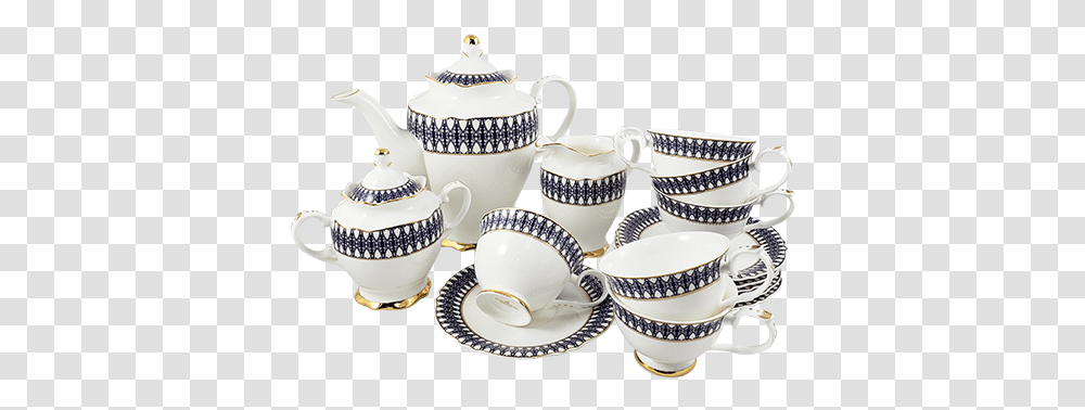 Fine Bone Tea Set Blue Strip With Gold Trim Bone China Tea Set, Pottery, Porcelain, Art, Teapot Transparent Png