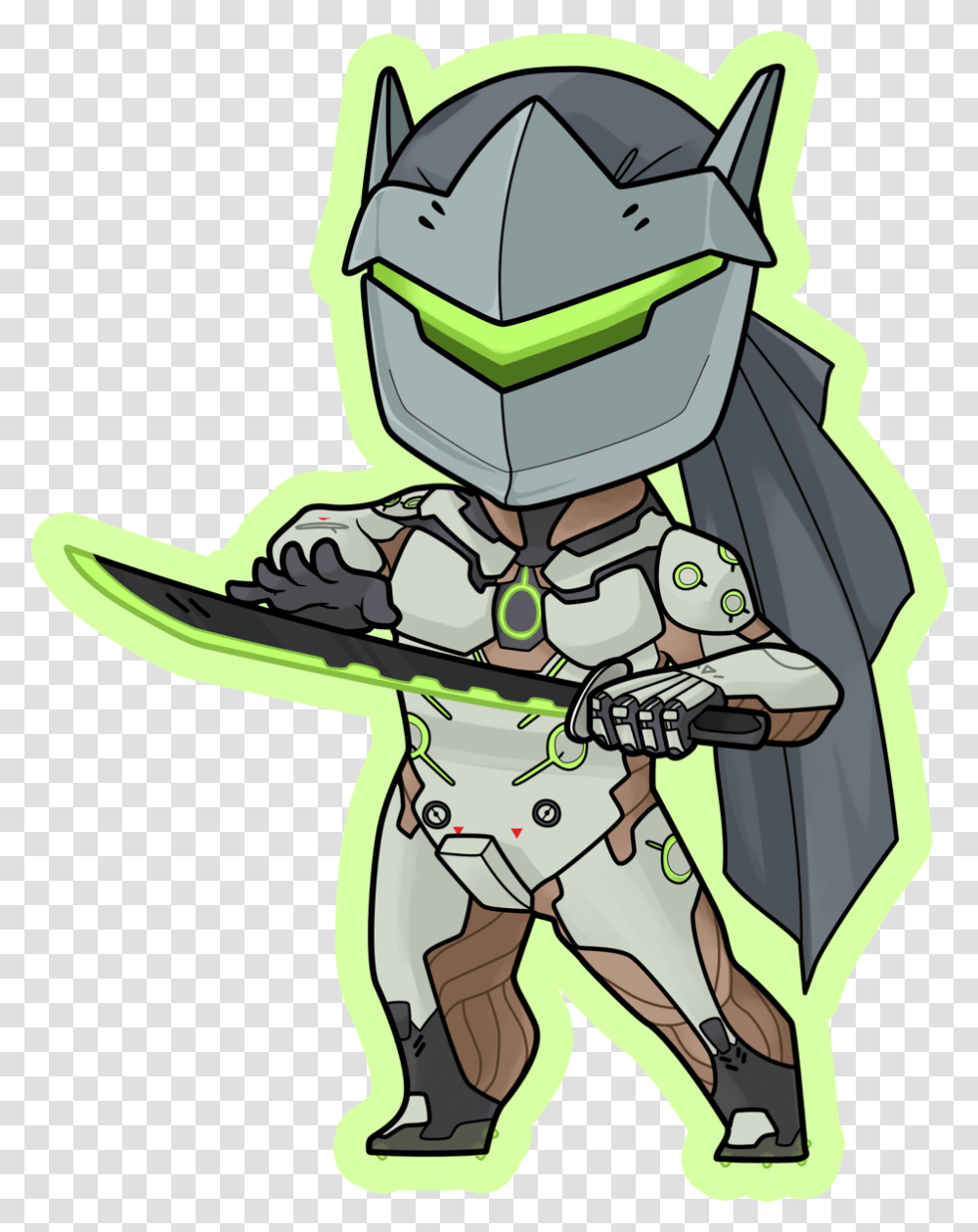 Finished Up The Genjisyou Can Find The Dog Sticker Overwatch Genji Chibi, Helmet, Apparel, Duel Transparent Png