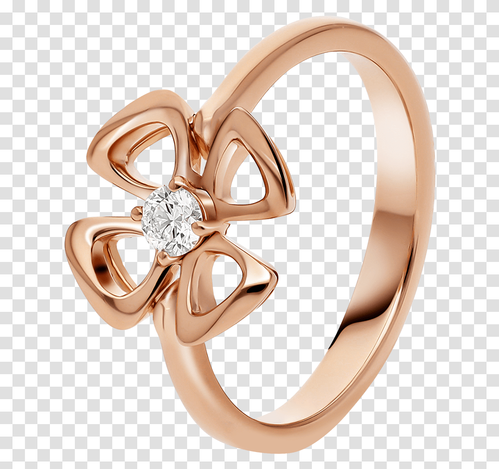 Fiorever 18 Kt Rose Gold Ring Set With A Central Diamond Fiorever Ring Bvlgari, Accessories, Accessory, Jewelry Transparent Png