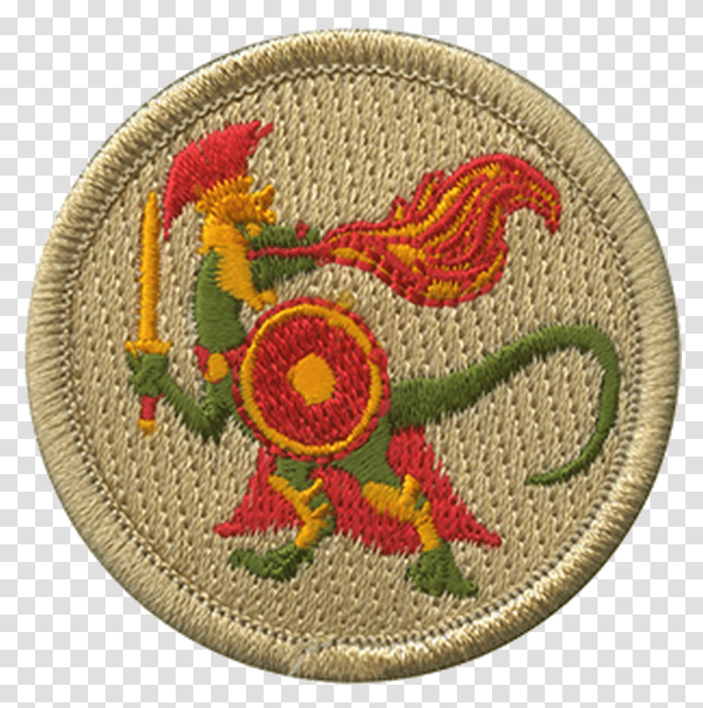 Fire Breathing Spartan Dinosaur Patrol Patch Emblem, Rug, Pattern, Embroidery, Logo Transparent Png