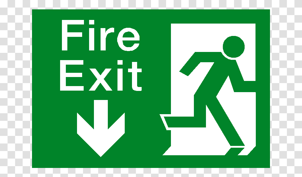 Fire Exit Down Arrow Sticker Safety Signs Fire Exit, First Aid, Recycling Symbol Transparent Png