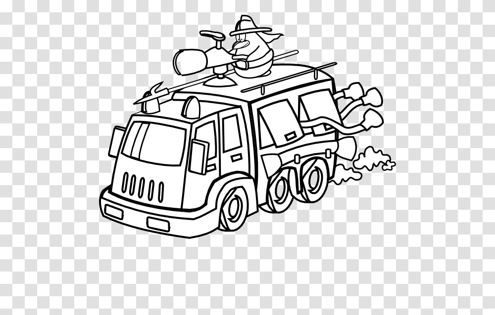 Fire Fighter Penguin Cartoon Fire Fighters, Van, Vehicle, Transportation, Lawn Mower Transparent Png