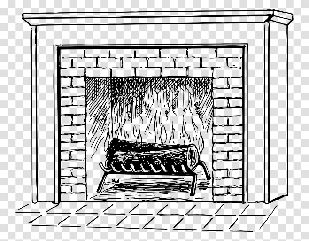Fire Firebox Fireplace Firewood Heating Log Wood Free Black And White Clipart Fireplace, Gray, World Of Warcraft Transparent Png