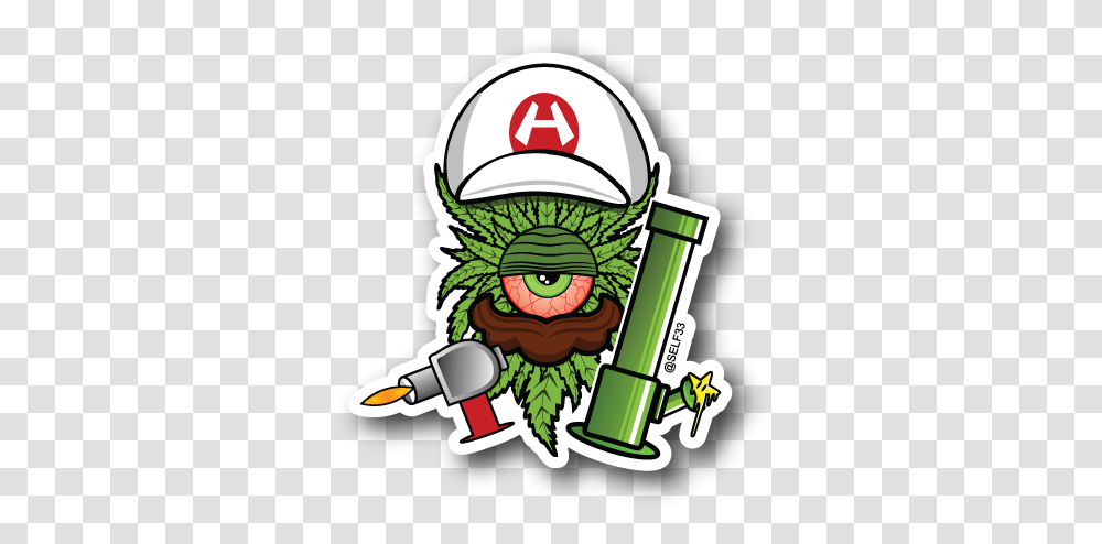 Fire Mario Dab Clops Stickervinyl Stickersmarijuana Weed Sticker, Helmet, Clothing, Apparel, Plant Transparent Png