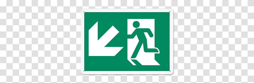 Fire Signs Running Man Sign Exit Down Left Japanese Emergency Exit Sign, Symbol, First Aid, Road Sign Transparent Png