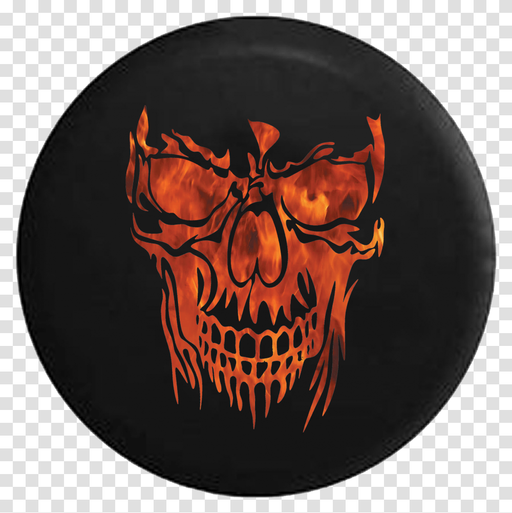 Fire Skull Hell And Back Flaming Skull Face Skull Jeep Skull Tire Cover, Symbol, Hand, Bonfire, Painting Transparent Png