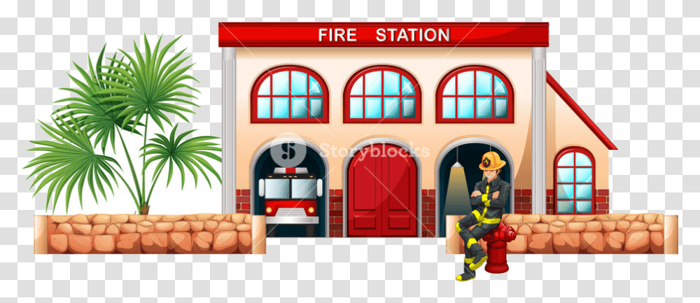 Fire Station Illustration Of Fireman Outside The On Fire Station Building Vector, Person, Human, Door, Arch Transparent Png