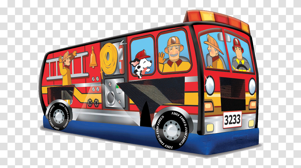 Fire Truck Combo Fire Truck Bounce House, Bus, Vehicle, Transportation, Wheel Transparent Png